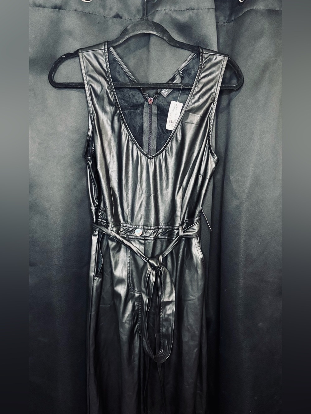 New York & Co. Black Vegan Leather Sleeveless Wide Leg Jumpsuit NWT
